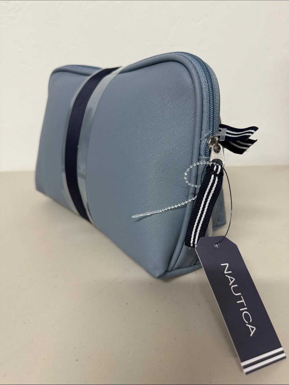 Nautica Light Blue Embossed Cosmetic Pouch 2 pcs Set Full Zipper 3D Print Logo